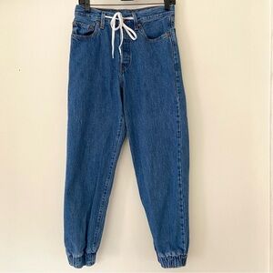 Levi's 501 Jeans Women's 26 Drawstring Jogger Denim Blue Button Pocket Casual